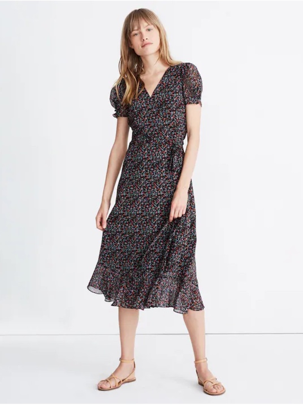 Madewell Button-Sleeve Wrap Midi Dress in Fieldwalk Floral, small - Picture 5 of 6